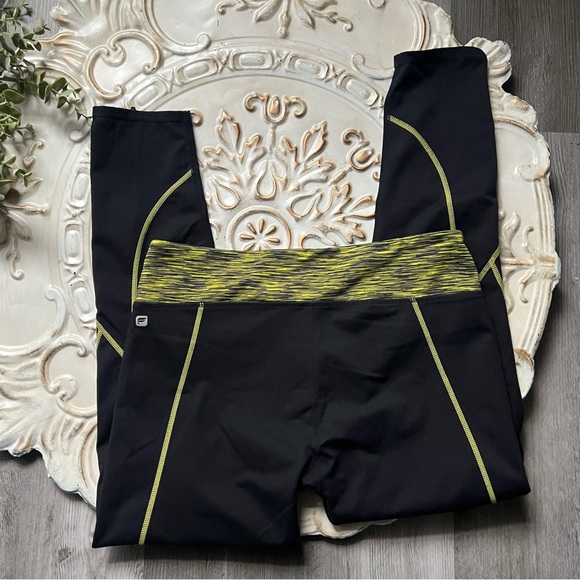 Fabletics Black Leggings Neon Stripes Yoga Gym Size Large - Picture 5 of 8
